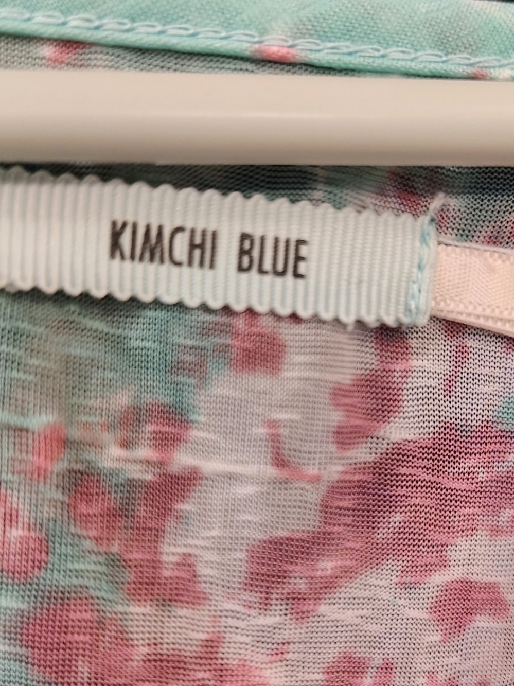 Kimchi Blue Floral Top Teal Soft Girl Flutter Sleeve Mesh Coquette Fairy Core - Picture 5 of 6